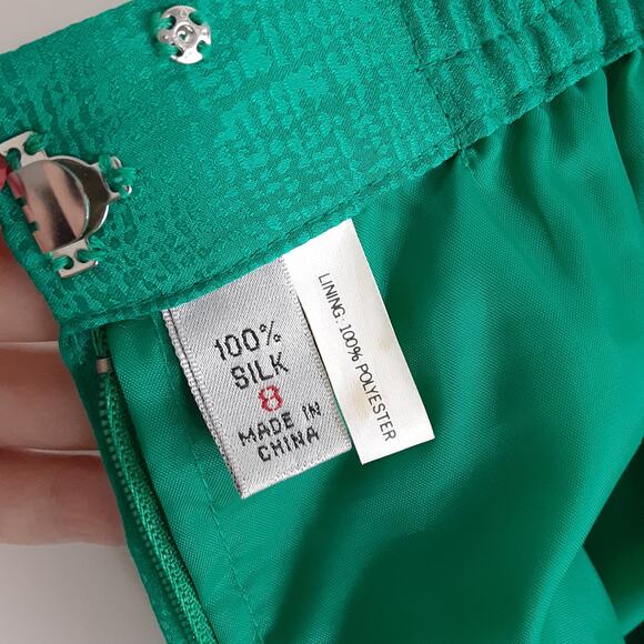 Vintage 80s Secretary Skirt Suit 100% Silk Toggle Front Blazer Set Womens 8 Teal - Picture 13 of 13